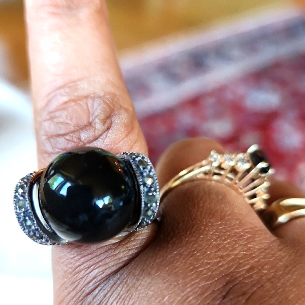 Black Onyx Silver Filigree Ring - Picture 3 of 3